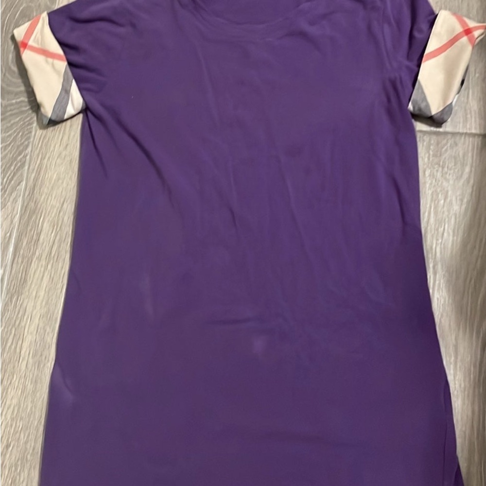 Burberry Purple Short Sleeve Tee with Patterned Accents